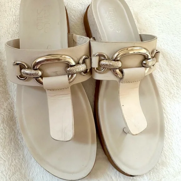Franco Sarto Tan Sandals with Silver Chain Details Size 6.5 - Picture 2 of 8